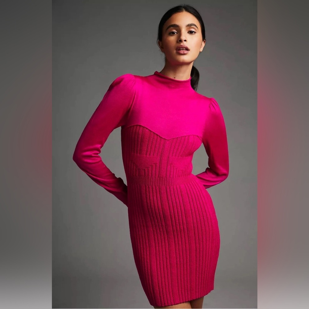 Anthropologie Pink Long-Sleeve Sweater Dress Size XL